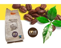 Fairtrade koffiebonen | Love 100% Organic | Koffiebonen | Een kopje romantiek in een mok | koffiebonen Fairtrade 1 KG | 100% koffiebonen | Samen stap voor stap aan een betere wereld | Geschikt voor koffiebonen machine of koffiemolen |