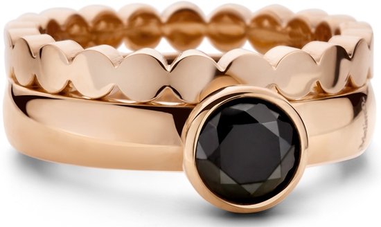 Jonline Schitterende 14K Rosé Ring met Zwarte Onyx Steen inclusief aanschuifring 15.75 mm. (maat 49)