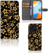 Telefoonhoesje Xiaomi Redmi 10C Bookcase Cadeau voor Oma Gouden Bloemen