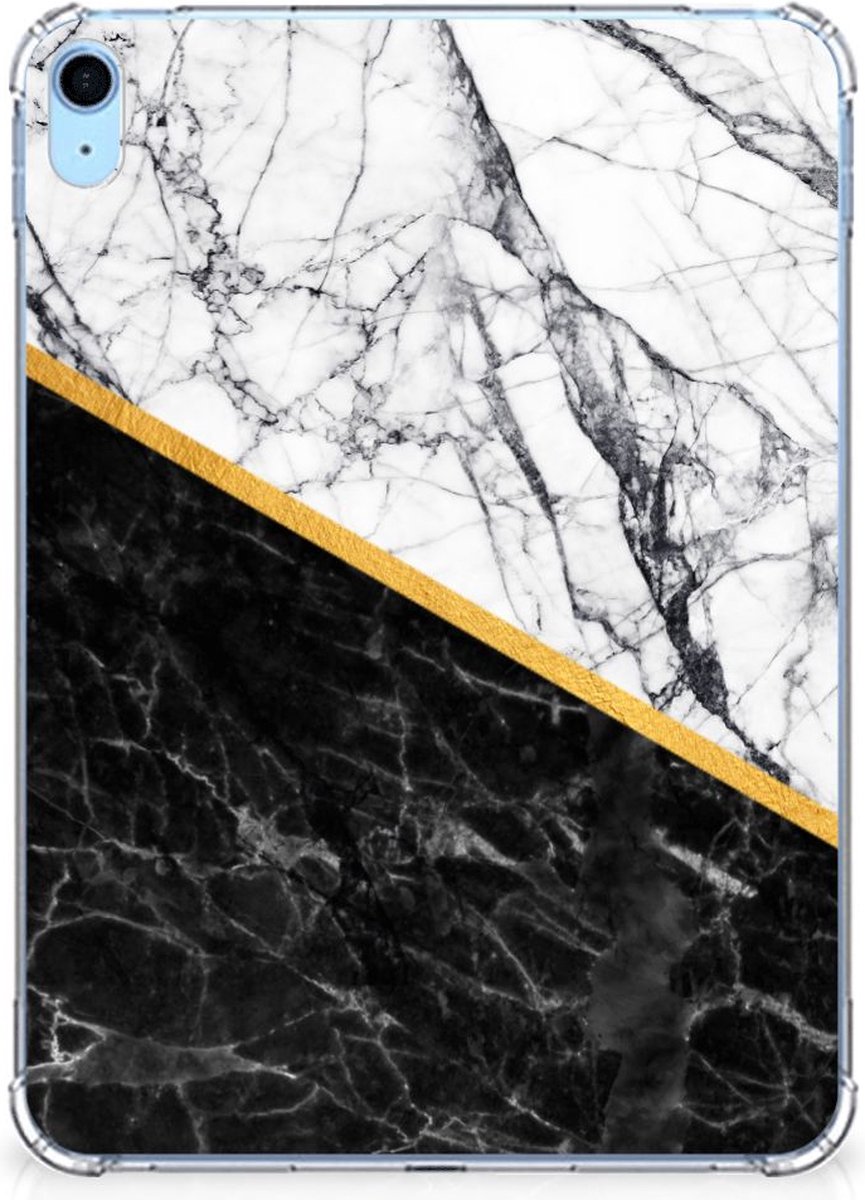iPad (2022) 10.9 Tablet Back Cover Marmer Wit Zwart - Origineel Cadeau Man