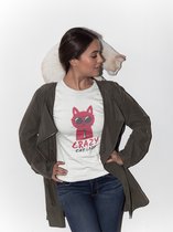 Chemise - Crazy cat lady - Wurban Wear | Chemise drôle | Chat | T-shirt unisexe | Litière pour chat | Amour | Peluche | Blanc