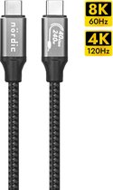 NÖRDIC USB4-202 - Câble USB-C avec E-marker - Charge rapide 240W PD3.1 - 40Gb/s - jusqu'à 8K60Hz - Compatible Thunderbolt3/4 - Câble Nylon Tressé - 2m - Zwart