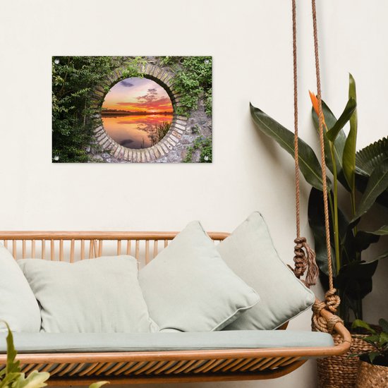 Affiche de jardin - Lac - Vue à travers - Soleil - Water - Toile de clôture - 60x40 cm - Peinture de jardin - Toile de jardin