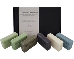 Soap bar geschenkset Biologische savon de marseille zeep, Aloë vera, Citroen verveine, Huile d'argan, Opium, Muguet, Marine 6x125 gr. - valentijn cadeautje voor hem - vaderdag - papa - vaderdag cadeau - valentijn - vaderdag cadeau - vaderdag geschenk