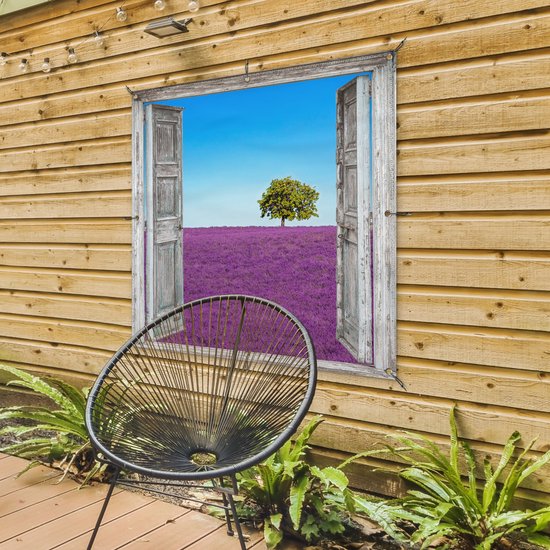 Affiche de jardin - Violet - Lavande - Arbre - Vue - Jardin - 100x100 cm - Décoration clôture - Peinture jardin - Tissu jardin