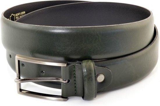 Heren Riem volnerf echt Leer groen - 3.5 cm Breed - Broekriem - Nette Riem - Pantalon Riem - Maat: 115 / Totale lengte riem 130 cm - Echt Leer