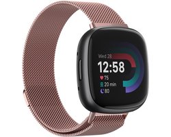 Strap-it Smartwatch bandje - Milanees bandje - geschikt voor Fitbit Versa 4 / Fitbit Sense 2 - roze - Maat: Maat L