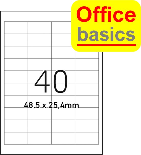Etiket Office Basics - A4 - 48,5x25,4 mm - 100 vel met 40 etiketten