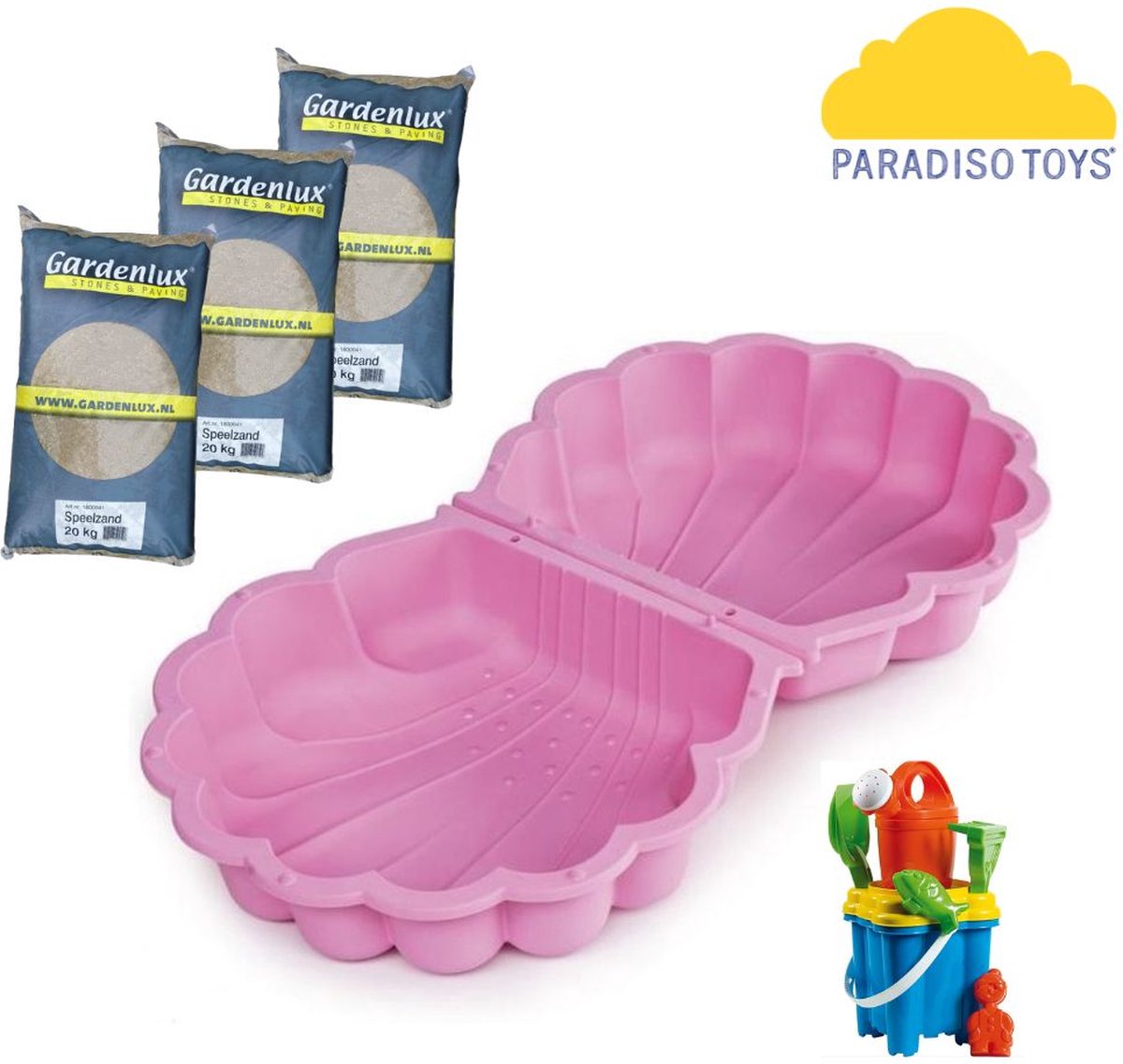 Paradiso Toys Zandbak - Schelpenset Roze - Inclusief emmerset en 60kg zand