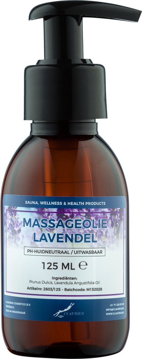 Goedkoopste Massageolie Lavendel 125 ml met pomp - 100 natuurlijk - biologisch en koud geperst
