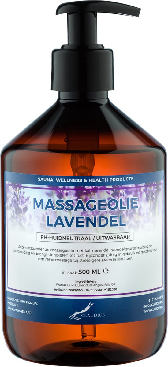 Goedkoopste Massageolie Lavendel olie 500 ml met pomp - 100 natuurlijk - biologisch en koud geperst