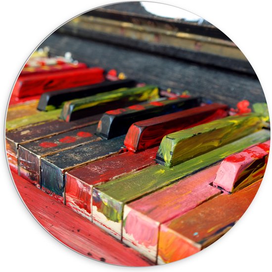 PVC Schuimplaat Muurcirkel - Pianotoetsen onder de Gekleurde Verf - 70x70 cm Foto op Muurcirkel (met ophangsysteem)