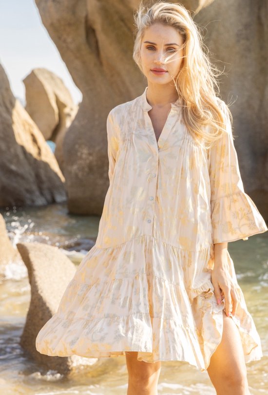 Ibiza jurk – beige jurk – ibiza style jurk – gouden applicaties – gouden  jurk -... | bol.com