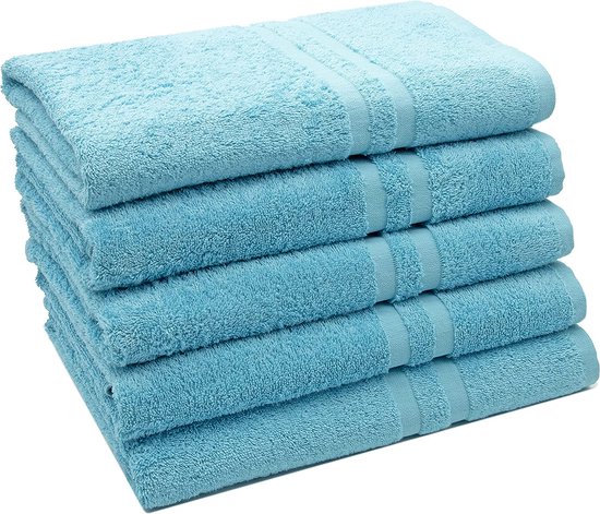 Set van 5 douchehanddoeken, 70x140 cm, 100% katoen, 450 g/m², aqua