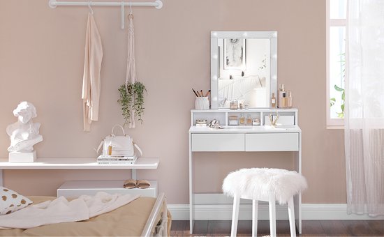 Make-up tafel - Met Spiegel - Met verlichting - Dimbare lampen | bol