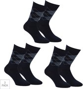 Boru Bamboo - 3-Pack - Geruite Sokken - Bamboe - Hypoallergeen - Heren / Dames - marine - 43-45 - 2325
