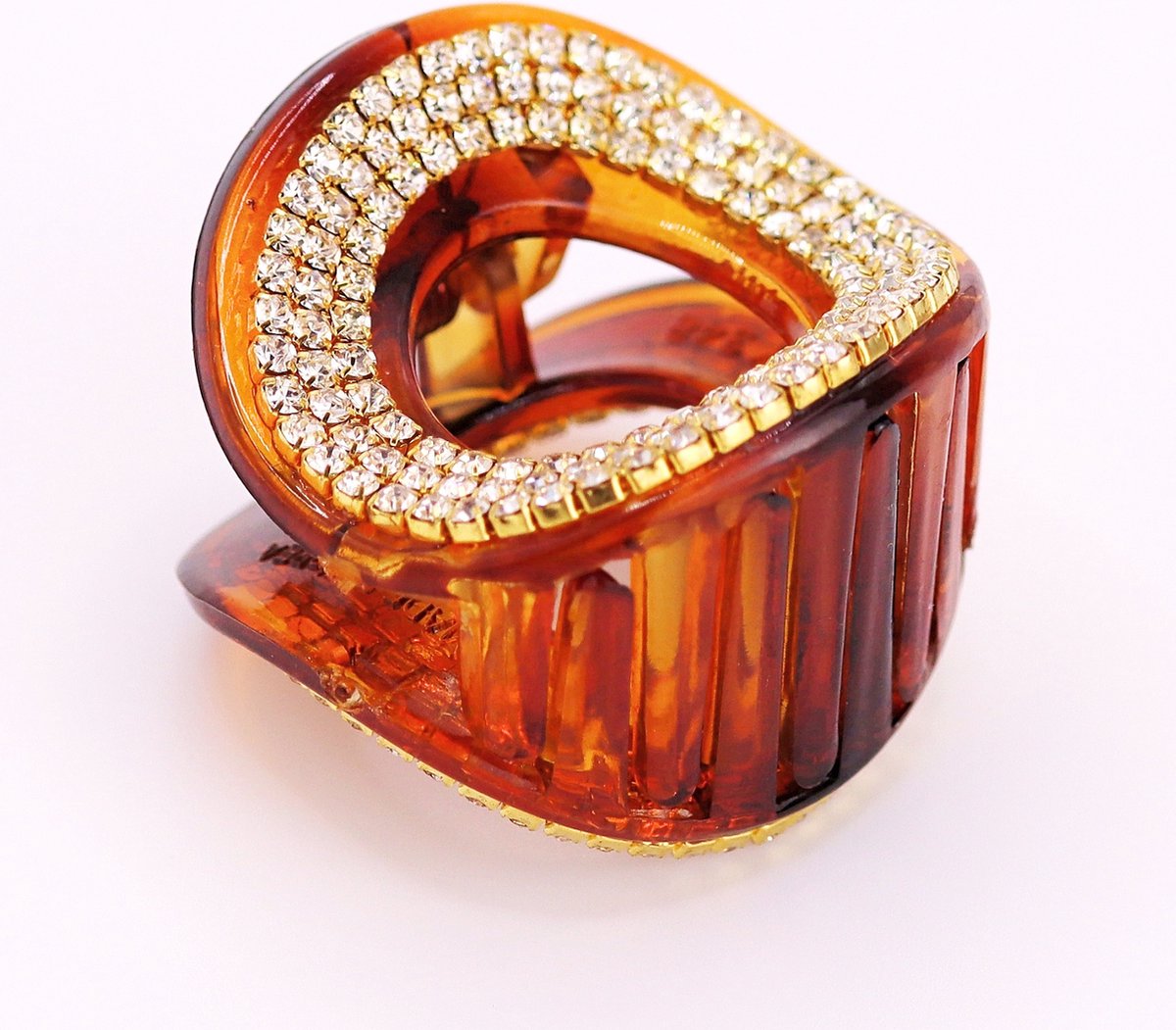 Haarklem middel rond bruin met strass