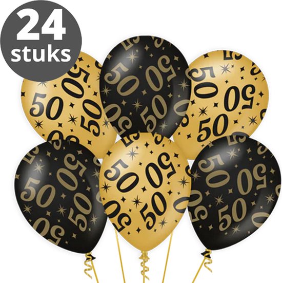 Ballonnen Goud Zwart (24 stuks) - Zwart goud ballonnen pakket - Versiering zwart goud - Metallic ballonnen Black & Gold - Balonnen goud & zwart - Verjaardag versiering 50 Jaar - 24 stuks