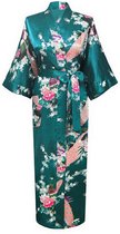 KIMU® kimono pétrole satin - taille XS- S - déshabillé yukata turquoise déshabillé peignoir - au dessus des chevilles