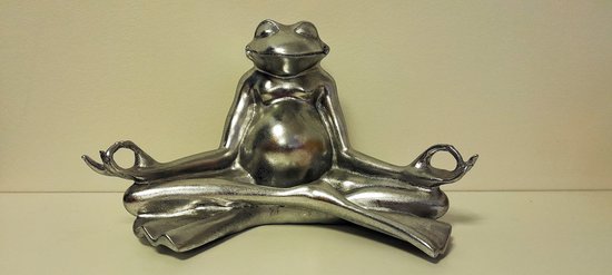 Kikker - Yoga- Polyserin- Zilver - 34 cm - Beeld - Decoratie