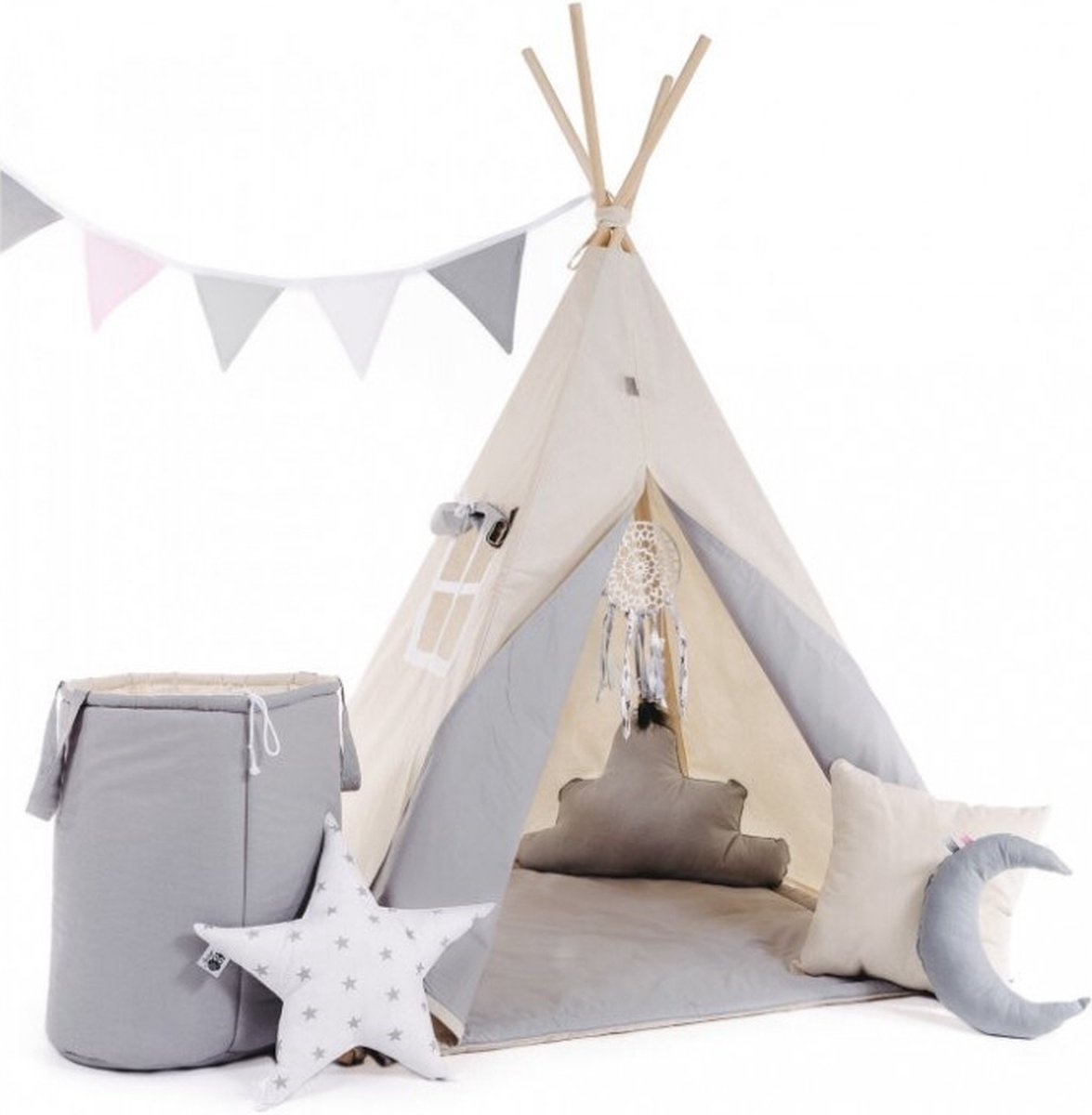 Tipi Tent voor kinderen - Speeltent - Savanne - Beige - 160 x 110 x 110 cm - met vloerkleed en 2 kussens - Wigwam