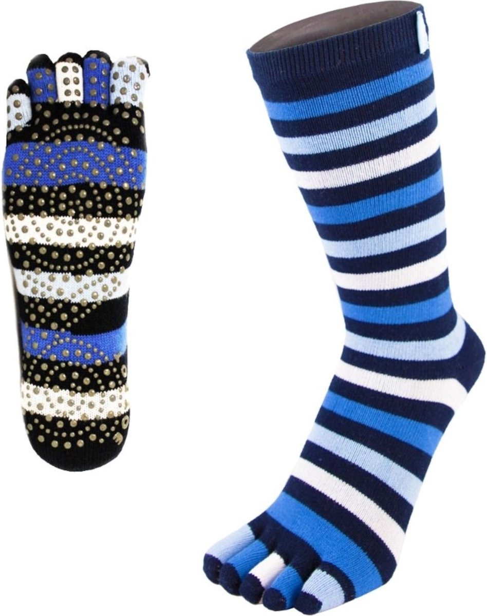 TOETOE Yoga & Pilates Grip Mid-Calf teensokken - Zwart/Blauw/Grijs - 40-43