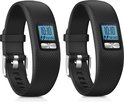 Twee zwarte, geribbelde TPU bandjes voor Garmin Vivofit 4, toon de tijd en stappen.