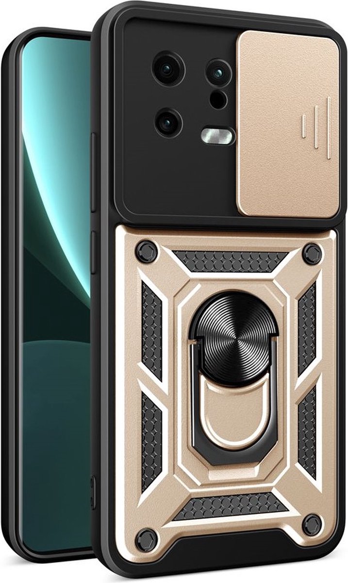 MobyDefend Hoesje - Geschikt voor Xiaomi 13 - Pantsercase Met Draaibare Ring - Goud