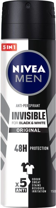 NIVEA MEN Black & White Invisible Original anti-transpirant spray met 48H bescherming.