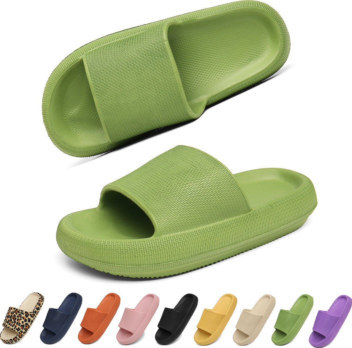 Slippers Heren Dames - EVA Badslippers Unisex - Verdikte - Lichtgewicht - Super Zacht aan je Voeten - Anti-Slip en Stevig Voetbed - Anti-lawaai - Groen - Maat 40/41
