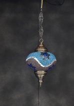 Hanglamp - Mozaïek Lamp - Oosterse Lamp - Turkse Lamp - Marokkaanse Lamp - Ø 19 cm - Hoogte 53 cm - Handgemaakt - Authentiek - Blauw