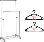 Kledingrek met kleding hangers - dubbele stang - kunststof - grijs - 83 x 43 x 107