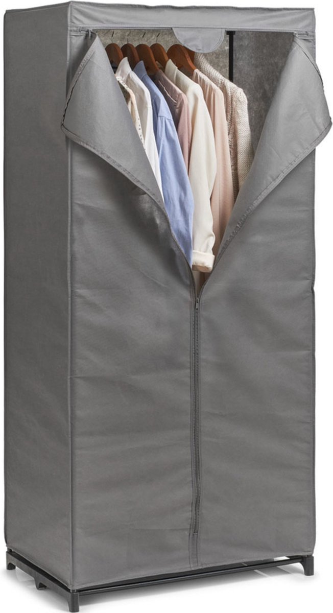 Mobiele kledingkast met kleding hangers - enkele stang - kunststof - grijs - 50 x 160 x 75 cm van MOB — afbeelding 3