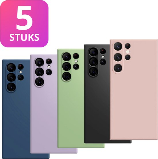 Lot de 5 - Coque pour Samsung Galaxy S23 Ultra - 5x Coque Antichoc en Siliconen - Zwart + 4 Couleurs - Coque en TPU Robuste - Multipack Couleurs Mélangées