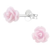 Joy|S - Zilveren roos oorbellen - zacht roze roosje - 6 mm - kinderoorbellen