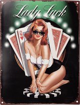 Clayre & Eef Tekstbord 25x33 cm Zwart Ijzer Speelkaarten Lady Luck Wandbord