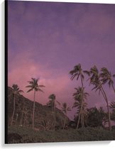 Canvas - Palmbomen onder de Paarse Lucht - 75x100 cm Foto op Canvas Schilderij (Wanddecoratie op Canvas)