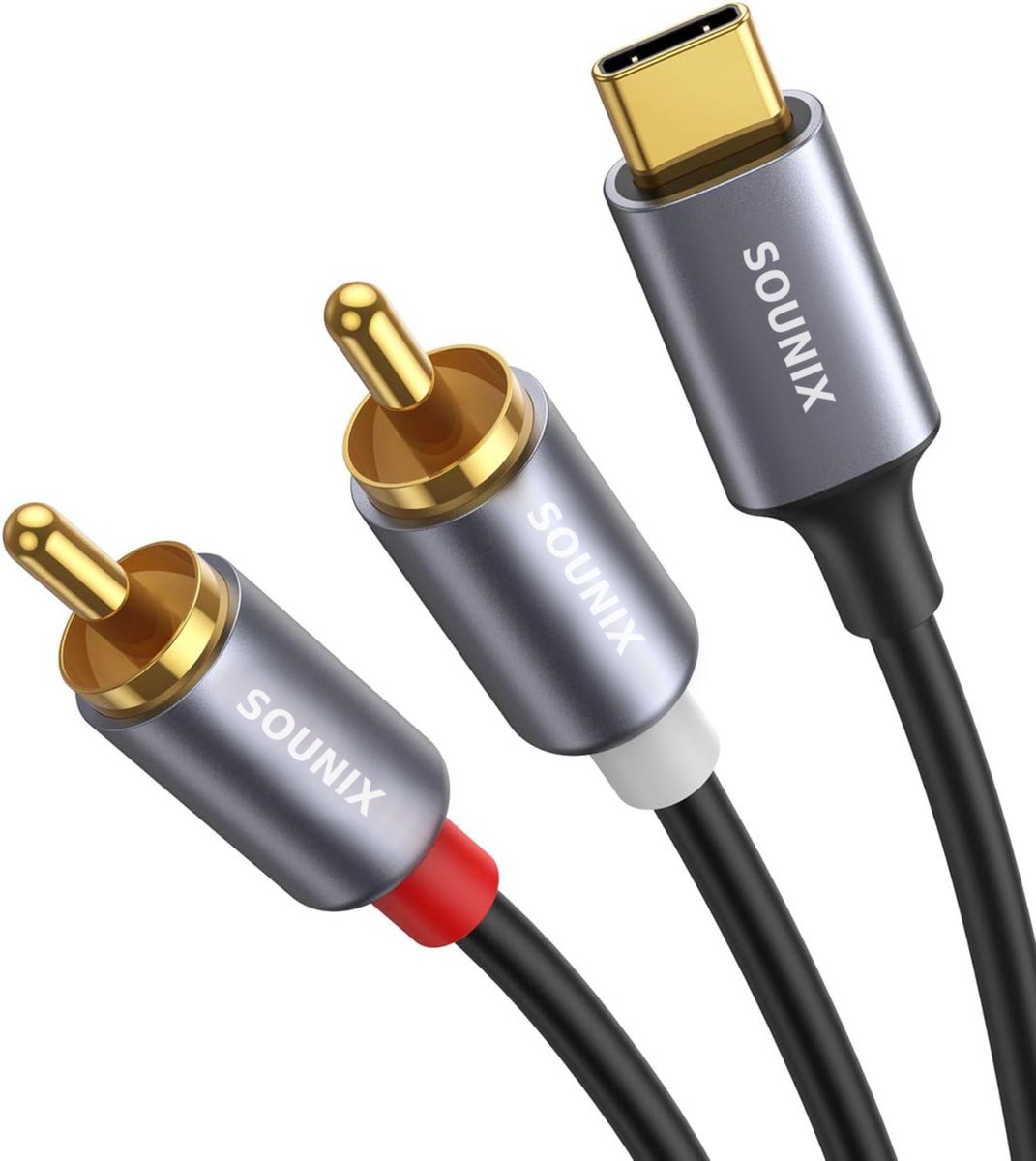 Sounix USB-C naar RCA Audio Kabel - DAC chip - Hi-Fi - USB-C Adapter - 24 bit/ 96Khz -DAC chip - 1.2 Meter - Sounix