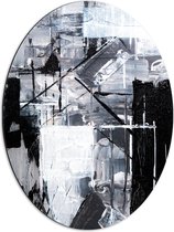 Dibond Ovaal - Verfmix van Zwart, Wit en Grijs Tinten - 51x68 cm Foto op Ovaal (Met Ophangsysteem)
