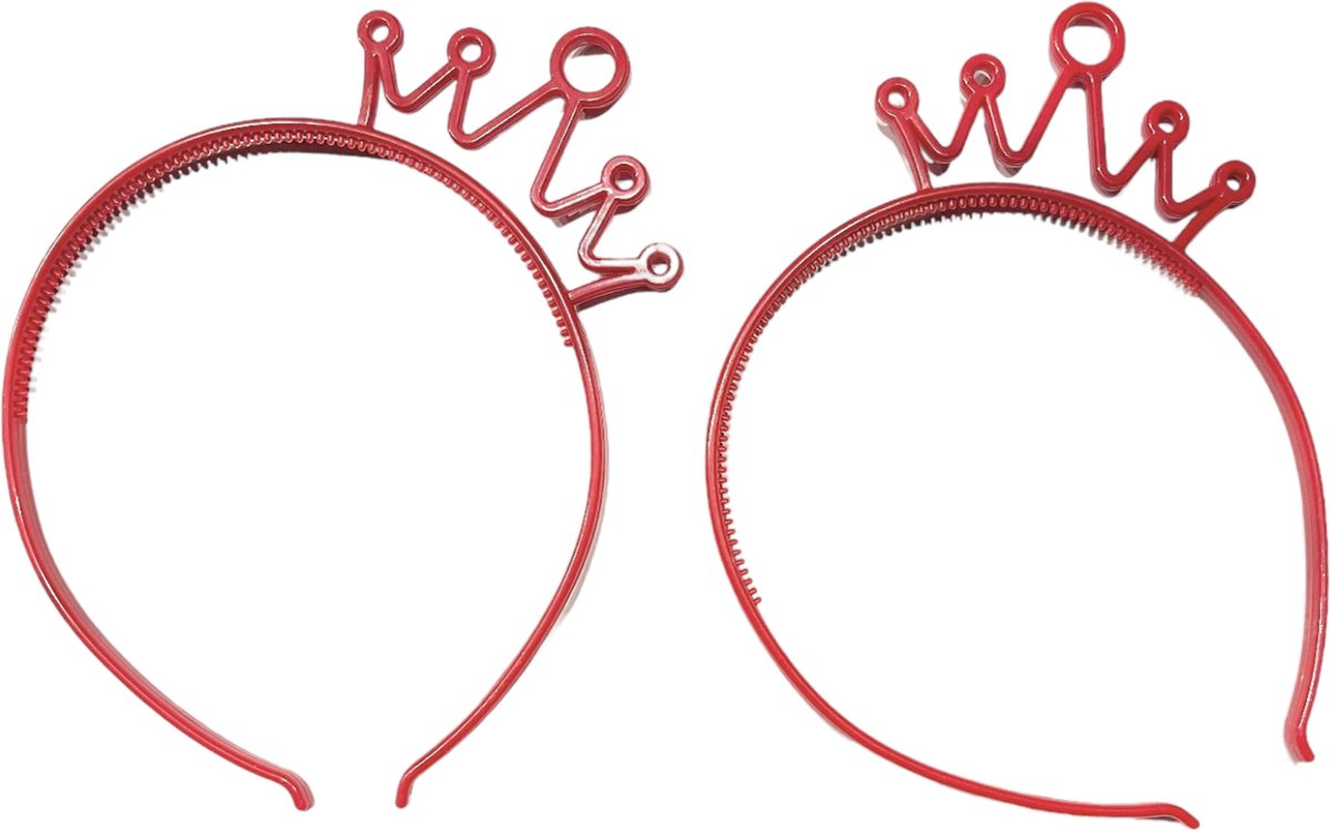 Haarband - Diadeem - Met Kroontje - Rood - Set 2 Stuks (699)