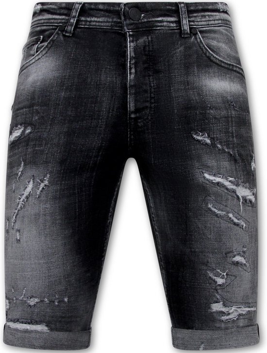 Destroyed Shorts with Paint Splatter Heren - Slim Fit -1086- Zwart