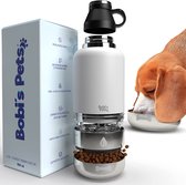 4-in-1 drinkfles voor honden - thermosfles, beker, water- en voerbak (wit) - honden drinkfles to go - hondendrinkfles voor onderweg