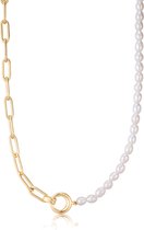 Ania Haie AH N043-01G Pearl Power Dames Ketting - Collier - Sieraad - Schakelketting - Zilver - Goudkleurig - 925 Zilver - Parel - Anker - Zoetwaterparel