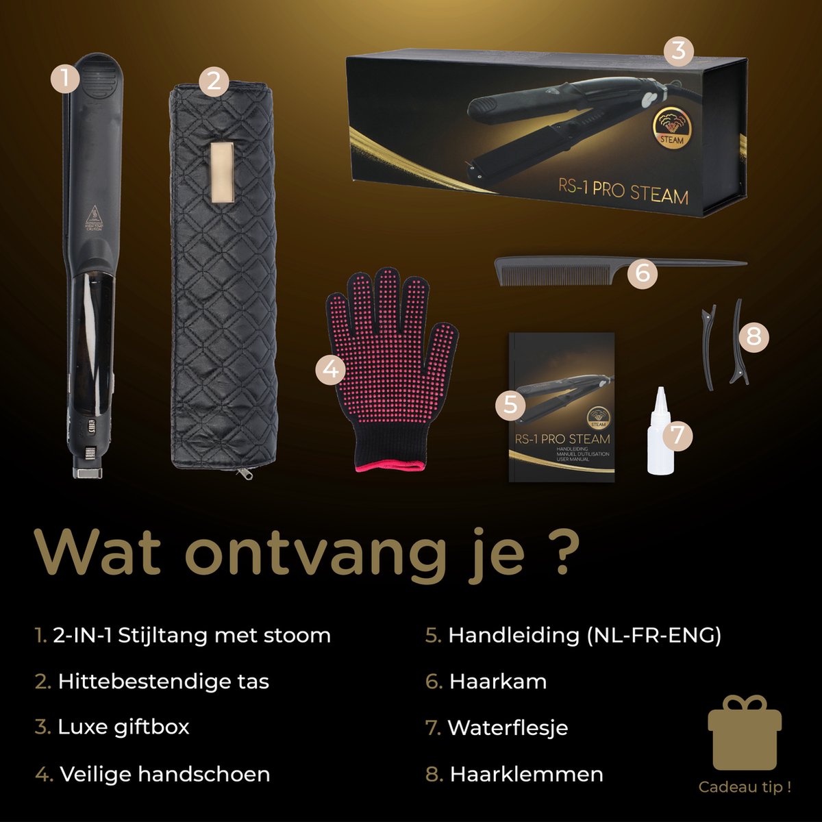 Professionele Stijltang 2 in 1 met Stoom en 6 Accessoires - afbeelding 2