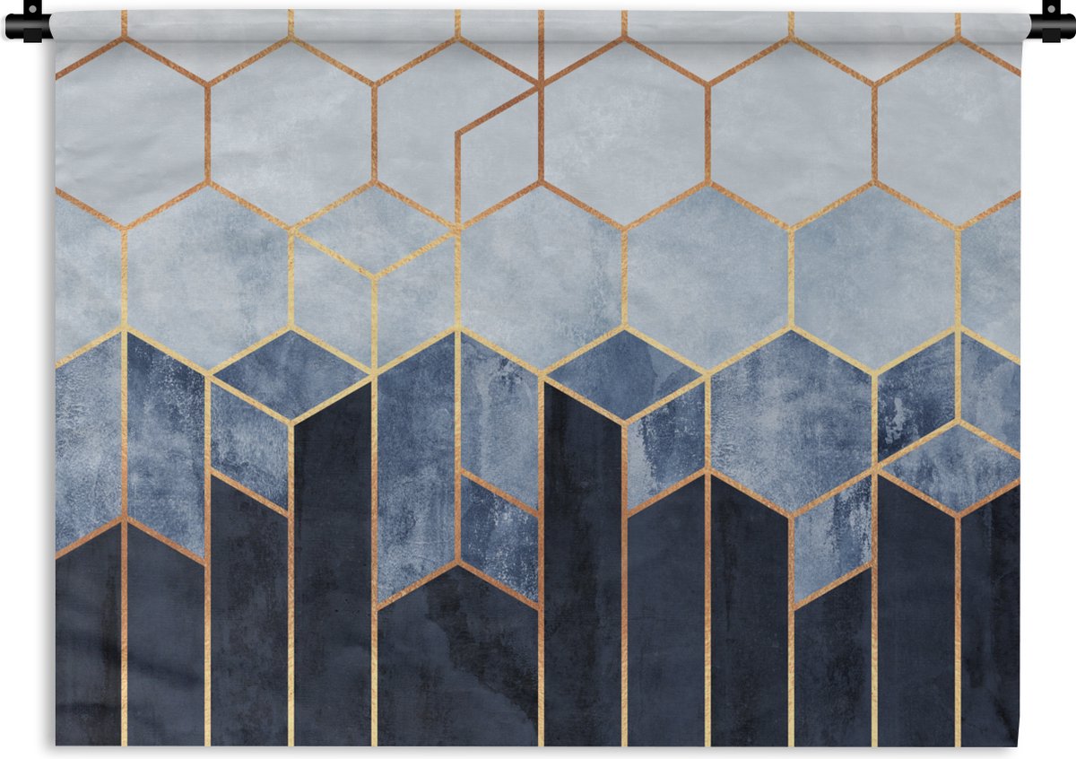 Wandkleed - Wanddoek - Goud - Hexagon - Chic - Patronen - Luxe - 150x112 cm - Wandtapijt