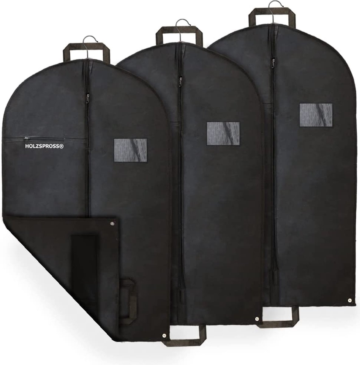 5 stuks kledingzak pak, 100 x 60 cm, kledingzakken met ritssluiting, kledinghoes zwart met transparant venster, beschermhoes voor pakken, jurken, mantels, overhemden, avondjurken, opslag