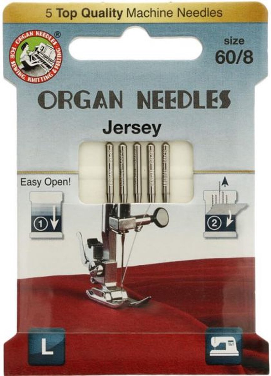Organ naaimachinenaalden Jersey 60 - voor dunne rekbare stoffen - doosje 5 naalden