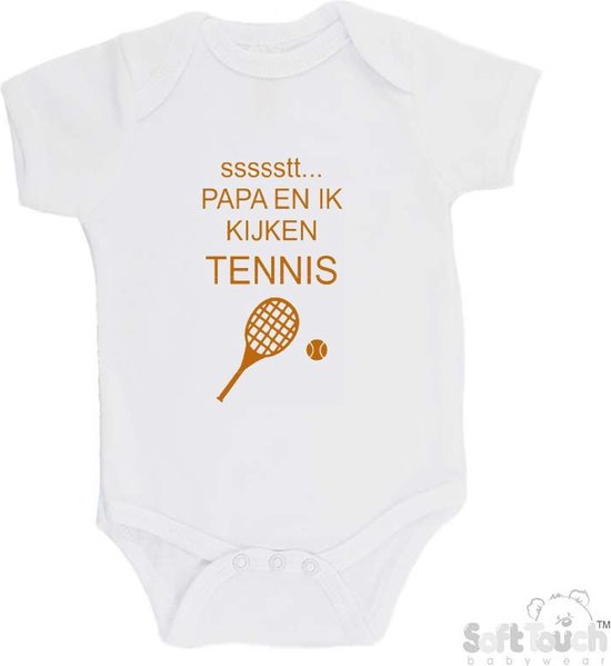 Barboteuse Soft Touch "sssstt... "Papa et moi regardons le tennis" Unisexe Katoen Wit/tan Taille 62/ 68