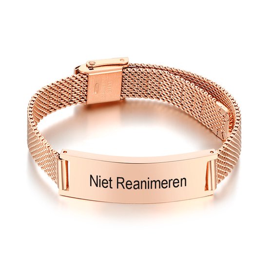 Niet Reanimeren Armband – Penning – Gegraveerd – 10mm Bar – RVS – Rosé Goudkleurig