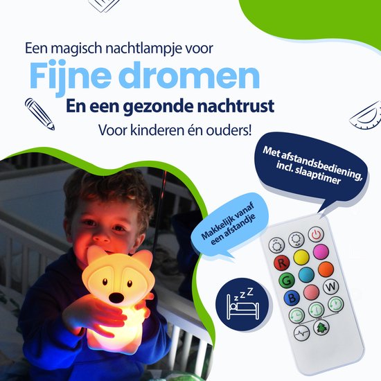 Kadoing Vos Nachtlamp (Groot) met Afstandsbediening - Oplaadbare Lamp voor Kinderen - 17cm Hoog